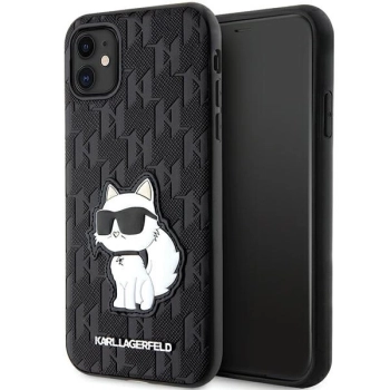 Etui Karl Lagerfeld Saffiano Monogram Choupette na iPhone 11 / Xr - czarne