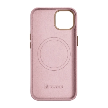 iCarer Litchi Premium Leather Case skórzane etui iPhone 14 magnetyczne z MagSafe różowy (WMI14220709-PK)