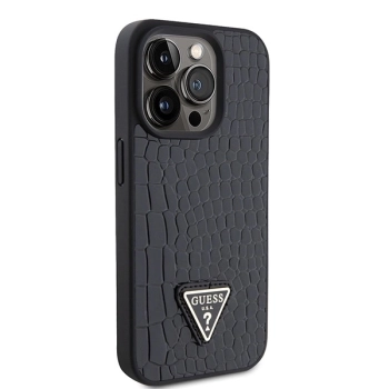 Etui Guess Croco Triangle Metal Logo do iPhone 15 Pro - czarne