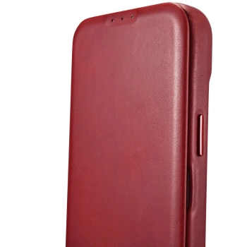 iCarer CE Oil Wax Premium Leather Folio Case skórzane etui iPhone 14 z klapką magnetyczne MagSafe czerwony (AKI14220705-RD)