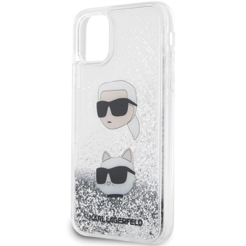 Etui Karl Lagerfeld Liquid Glitter Karl&Choupette Heads na iPhone 11 / Xr - srebrne