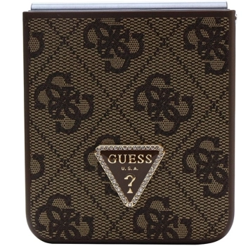 Etui Guess Leather 4G Triangle Strass na Samsung Galaxy Z Flip 5 - brązowe