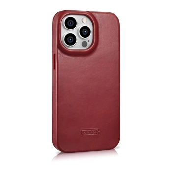 iCarer CE Oil Wax Premium Leather Folio Case skórzane etui iPhone 14 Pro Max z klapką magnetyczne MagSafe czerwony (AKI14220708-RD)