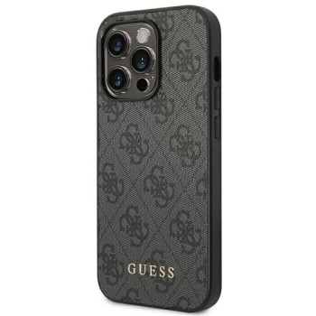 Etui Guess 4G Metal Gold Logo na iPhone 14 Pro - szare