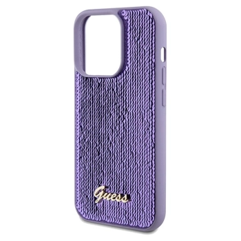 Etui Guess Sequin Script Metal na iPhone 14 Pro Max - fioletowe