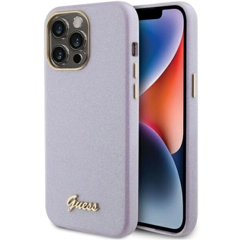 Etui Guess Glitter Glossy Script do iPhone 15 Pro Max - liliowe