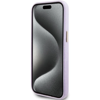 Etui Guess Glitter Glossy Script do iPhone 15 - liliowe