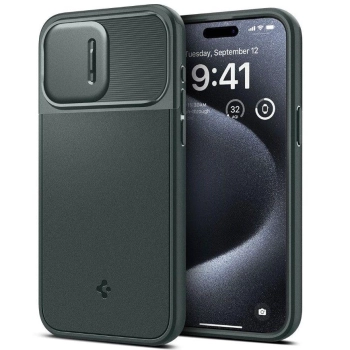 Etui Spigen Optik Armor Mag z MagSafe na iPhone 15 Pro - ciemnozielone