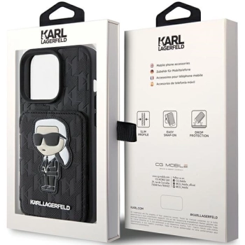 Etui Karl Lagerfeld Saffiano Cardslots and Stand Monogram Ikonik Patch do iPhone 15 Pro - czarne