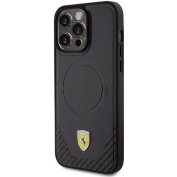 Etui Ferrari Carbon Metal Logo MagSafe na iPhone 15 Pro Max - czarne