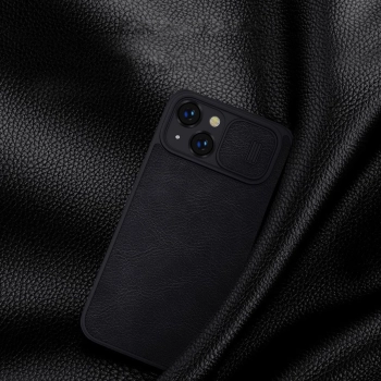 Nillkin Qin Leather Pro Case etui iPhone 14 osłona na aparat kabura pokrowiec obudowa z klapką brązowy