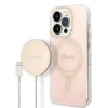 Etui Guess 4G Print MagSafe na iPhone 14 Pro + ładowarka indukcyjna - różowe
