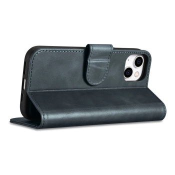 iCarer Oil Wax Wallet Case 2in1 etui iPhone 14 skórzany pokrowiec z klapką Anti-RFID niebieski (WMI14220721-BU)
