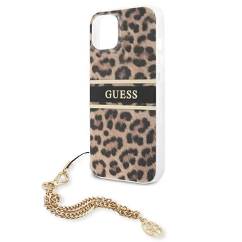 Etui Guess Gold Chain na iPhone 13 mini - brązowe cętki