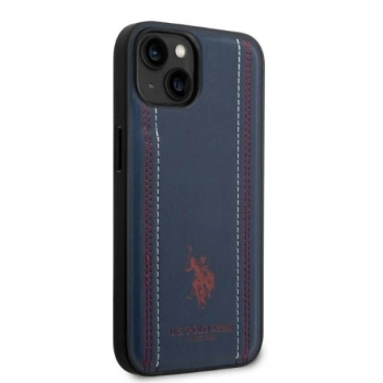 Etui U.S. Polo Assn. Leather Stitch na iPhone 14 Plus - granatowe