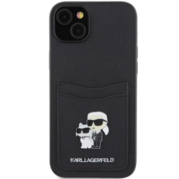 Etui Karl Lagerfeld Saffiano Cardslot Karl&Choupette Metal Pin do iPhone 15 - czarne