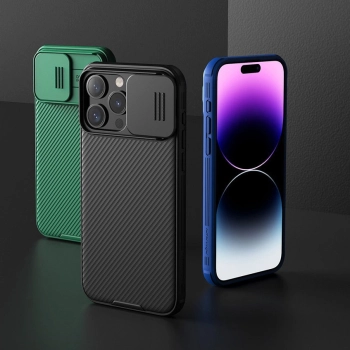 Pancerne etui Nillkin CamShield Pro Magnetic Case do iPhone 15 Pro z osłoną na aparat - fioletowe