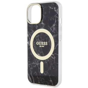Etui Guess Marble MagSafe na iPhone 14 Plus - czarne