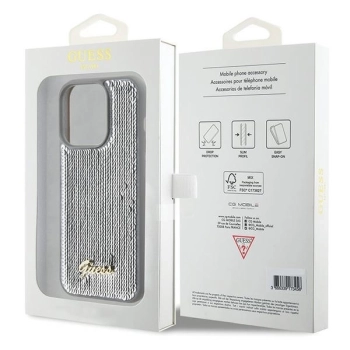 Etui Guess Sequin Script Metal na iPhone 15 Pro Max - srebrne