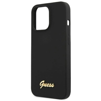 Etui Guess Silicone Script Gold Logo MagSafe na iPhone 13 Pro Max - czarne