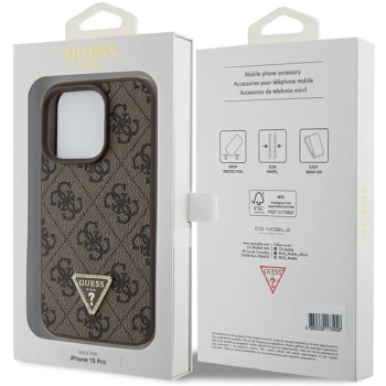 Etui Guess Leather 4G Triangle Strass do iPhone 15 Pro Max - brązowe
