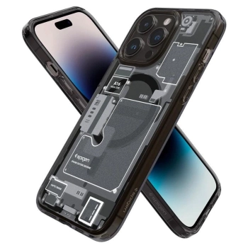 Etui Spigen Ultra Hybrid Mag z MagSafe na iPhone 14 Pro Max - ciemnoszare (wzór Zero One)