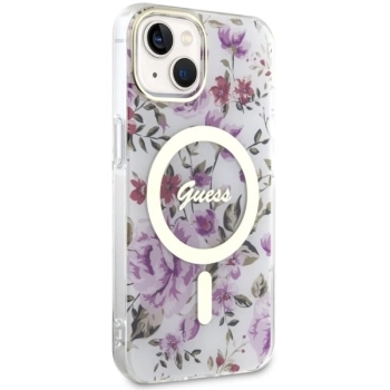 Etui Guess Flower MagSafe na iPhone 14 - przezroczyste
