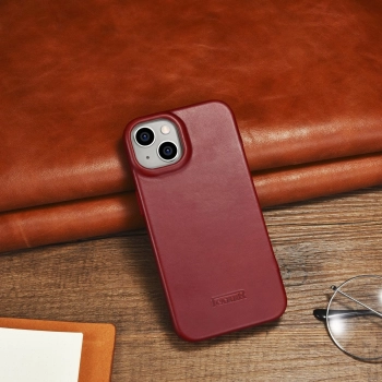 iCarer CE Oil Wax Premium Leather Folio Case skórzane etui iPhone 14 z klapką magnetyczne MagSafe czerwony (AKI14220705-RD)