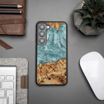 Etui z drewna i żywicy na Samsung Galaxy S23 Bewood Unique Uran - niebiesko-białe