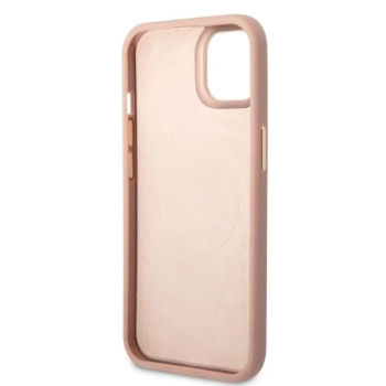 Etui Guess Peony Logo Plate MagSafe na iPhone 13 - różowe