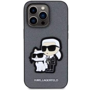 Etui Karl Lagerfeld Saffiano Karl&Choupette na iPhone 14 Pro - srebrne