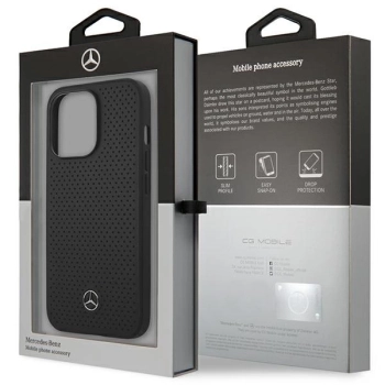 Etui Mercedes Leather Perforated na iPhone 14 Pro - czarne