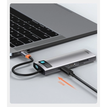Baseus Metal Gleam 8w1 wielofunkcyjny HUB USB Typ C - USB Typ C Power Delivery 100 W / HDMI 4K 30 Hz / czytnik kart SD i microSD / 3x USB 3.2 Gen 1 /