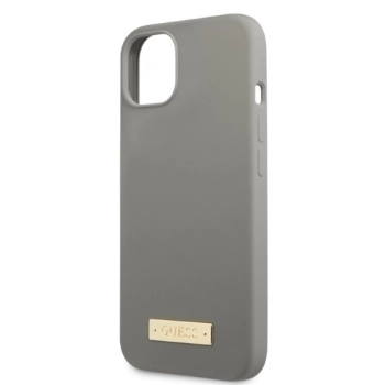 Etui Guess Silicone Logo Plate MagSafe na iPhone 13 - szare