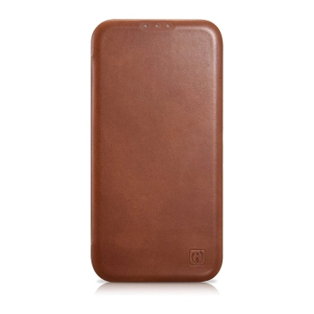 iCarer CE Oil Wax Premium Leather Folio Case skórzane etui iPhone 14 z klapką magnetyczne MagSafe brązowy (AKI14220705-BN)