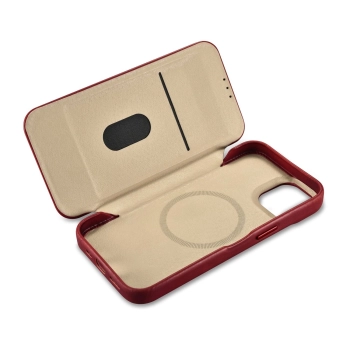 iCarer CE Oil Wax Premium Leather Folio Case skórzane etui iPhone 14 z klapką magnetyczne MagSafe czerwony (AKI14220705-RD)