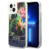 Etui Guess Flower Liquid Glitter na iPhone 14 - niebieskie