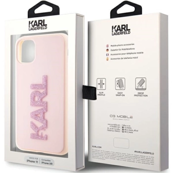 Etui Karl Lagerfeld 3D Rubber Glitter Logo na iPhone 11 / Xr - różowe