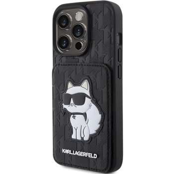 Etui Karl Lagerfeld Saffiano Cardslots and Stand Monogram Choupette do iPhone 15 Pro Max - czarne