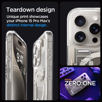 Etui Spigen Ultra Hybrid Mag z MagSafe na iPhone 15 Pro Max - tytan naturalny (wzór Zero One)
