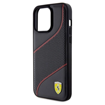 Etui Ferrari Perforated Waves Metal Logo na iPhone 15 Pro Max - czarne
