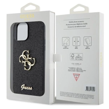 Etui Guess Glitter Script Big 4G na iPhone 13 Pro Max - czarne