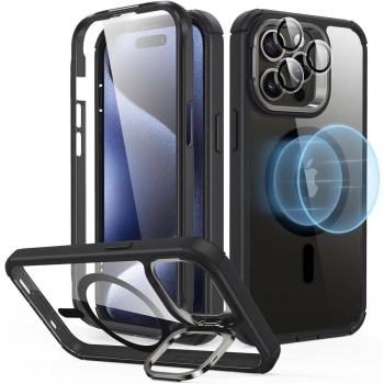 Etui ESR Armor Tough Kickstand Halolock z MagSafe na iPhone 15 Pro Max - przezroczysto-czarne