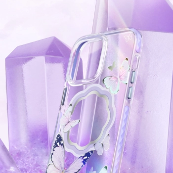 Kingxbar Butterfly Series magnetyczne etui iPhone 14 Pro Max MagSafe etui z motylami niebieskie