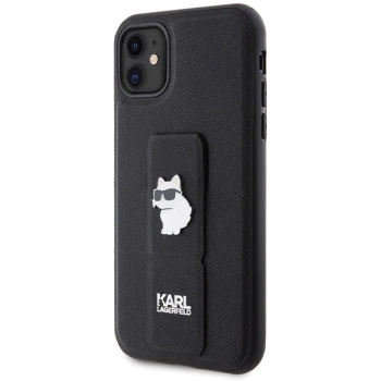 Etui Karl Lagerfeld Gripstand Saffiano Choupette Pins na iPhone 11 / Xr - czarne