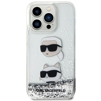 Etui Karl Lagerfeld Liquid Glitter Karl&Choupette Heads na iPhone 14 Pro Max - srebrne