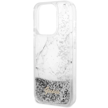 Etui Guess Liquid Glitter Marble na iPhone 14 Pro - białe
