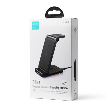 Joyroom 3w1 ładowarka indukcyjna do sprzętu marki Apple - iPhone, Apple Watch, Airpods (do 15W) podstawka stojak czarna (JR-WQN01)