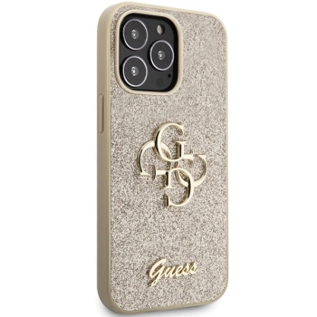 Etui Guess Glitter Script Big 4G na iPhone 13 Pro Max - złote