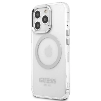 Etui Guess Metal Outline MagSafe na iPhone 13 Pro Max - srebrne